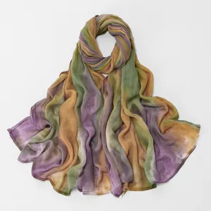 Damen weicher Farbverlauf langer Schal buntes Batik Tuch elegantes Kopftuch Hijab