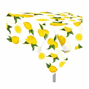Watercolor lemon print PE tablecloth for summer parties and birthdays, size 130x220cm.