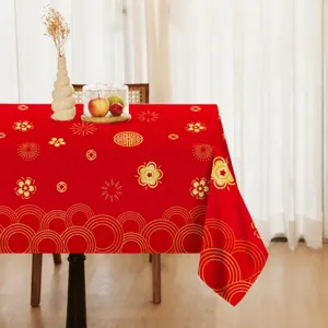 Mantel de Año Nuevo Chino Rojo Oro Estampado Plástico PE Rectángulo Mantel de Fiesta para Decoración de Festival de Primavera