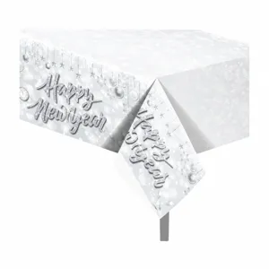 Silver snowflake new year party tablecloth PE plastic waterproof rectangular table cover