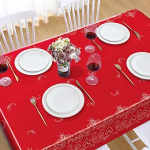 Tovaglia rossa in PE con stampa paisley 130x220cm per decorazione tavola festa
