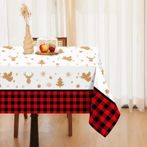 Christmas Plaid Tablecloth Disposable PE Table Cover Lumberjack Buffalo Plaid Tablecloth for Holiday Party Home Decor