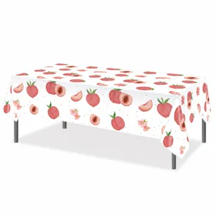 Détail nappe PE motif pêche, 130x220cm couverture de table imperméable pour fête d'anniversaire.