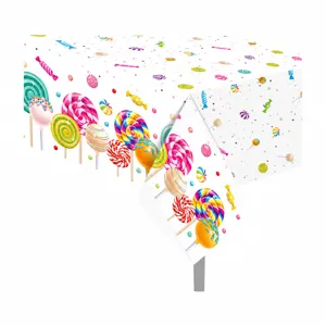 Mantel desechable de PE con diseño de piruletas para fiesta de cumpleaños 130x220cm