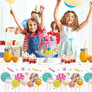 Mantel de PE desechable para fiesta de cumpleaños de piruleta, tema de caramelos, 130x220cm.