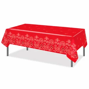 Tovaglia Bandana Paisley Rossa 130x220cm Copritavolo Monouso in Plastica PE per Festa