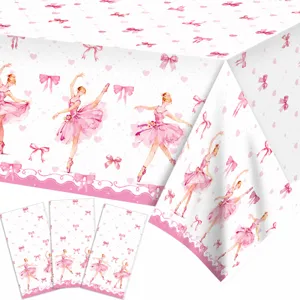 Pink Ballet Bow Birthday Tablecloth Disposable PE Waterproof Table Cover Swan Dance Party Decorative Tablecloth