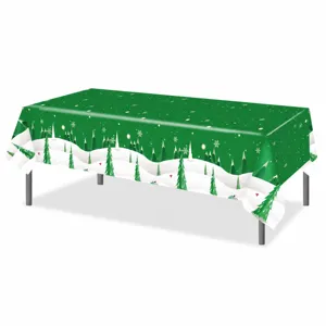 Christmas disposable tablecloth green snow forest PE party table cover 130x220cm design