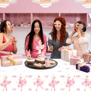 Pink ballet bow birthday tablecloth 130x220cm disposable PE party table cover for celebrations