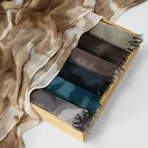 Ethnic style tie-dye cotton linen long scarf shawl versatile multi-color fashion head wrap for women.