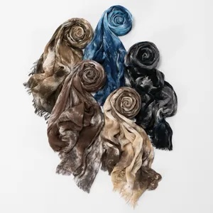 Lightweight gradient tie-dye long scarf for women, versatile rayon ethnic shawl and head wrap.