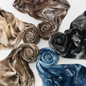 Lightweight gradient tie-dye crinkle long scarf for women, fashionable rayon ethnic shawl.