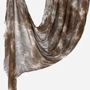 Women tie-dye lightweight scarf shawl brown crinkle long wrap for daily wear spring autumn