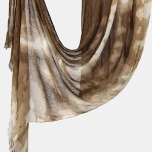 Brown white tie dye wrinkled scarf women lightweight long shawl fashion elegant casual drape