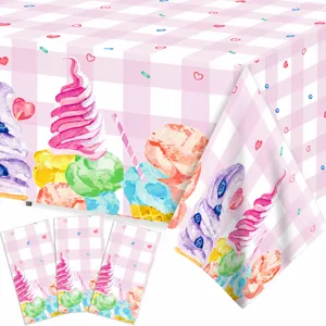 Sweet Ice Cream Cake Party Tablecloth Waterproof Disposable Plastic Table Cover For Birthday Celebration Party Decor