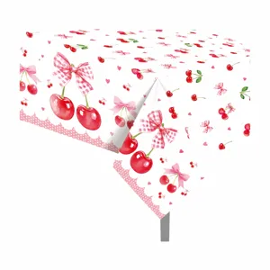 Mantel rosa de cerezas impermeable desechable de PE para fiesta de cumpleanos decoracion 130x220cm