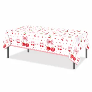 Mantel desechable con estampado de cerezas rosas 130x220cm cubierta de mesa de plástico