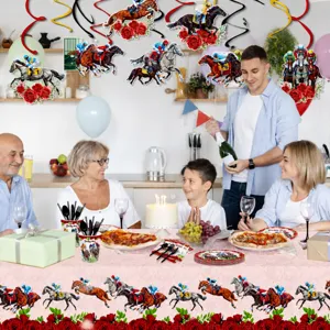 Rose horse racing theme party tablecloth and party decoration set, waterproof PE table cloth.