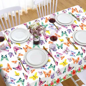Bunte Schmetterling Frühlingsblumen Tischtuch 130x220cm PE Einweg Party Tischdecke