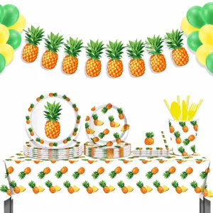 Conjunto de mantel y vajilla de piña hawaiana para fiestas de cumpleaños de verano