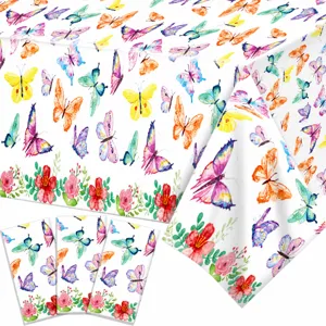 Schmetterling Frühling Blumen Einweg Plastik Tischdecke Wasserdichte PE Tischabdeckung Für Geburtstagsparty Dekoration