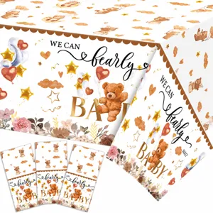 Baby Birthday Party PE Tablecloth Cute Bear Pattern Waterproof Disposable Table Cover For Kids Celebration