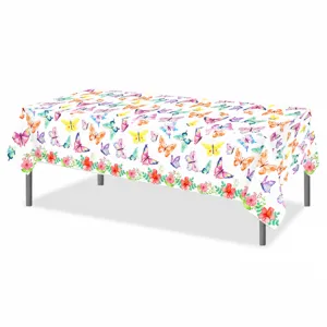 Bunte Schmetterling Frühlingsblumen Muster Tischdecke 130x220cm PE Party Tischabdeckung
