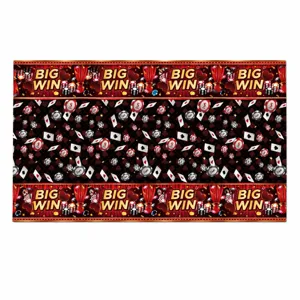 Casino theme party tablecloth, poker chips design, waterproof PE material, 130x220cm size.