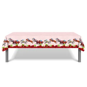 Horse racing and rose pattern PE disposable tablecloth for birthday party, 130x220cm size detail.