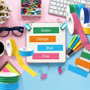 Colorful striped washi tape rolls for DIY journal decoration and masking craft use.