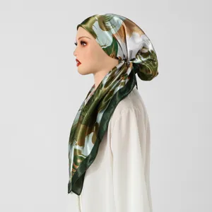 Satin abstract print headscarf elegant hijab women fashion casual chic head wrap cap