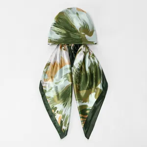 Satin printed headscarf hat for women versatile elegant stylish green abstract pattern head wrap