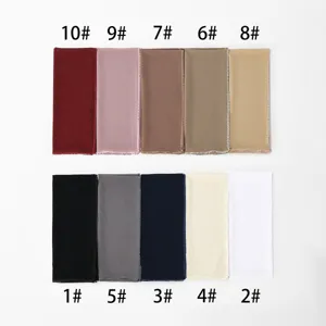 Women solid color chiffon scarf with lace edge elegant hijab wrap multi color variant