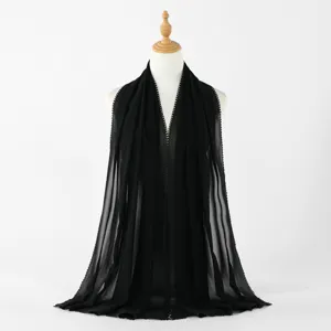 Black chiffon long scarf detail, lightweight breathable fabric with delicate heart edge trim.