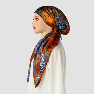 Fashion satin paisley print turban cap for women, elegant daily casual headwear style.