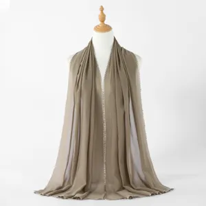 Solid color chiffon long scarf with delicate heart edges, versatile breathable hijab.