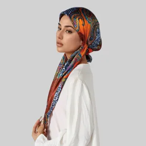 Elegant satin printed headscarf hijab for women fashion versatile casual turban hat