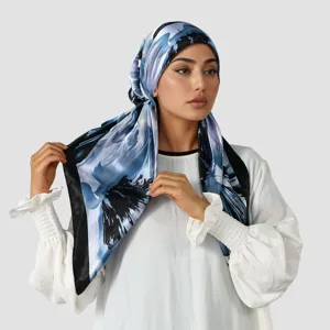Satin abstract print headscarf fashion elegant casual turban for women stylish hair cover