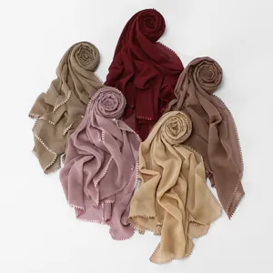 Chiffon women long hijab scarf with cute heart edge solid color breathable shawl head wrap