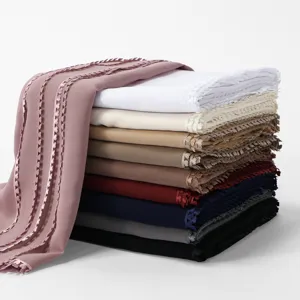 Women chiffon long scarf solid color hijab fashion elegant breathable shawl with heart lace edge