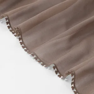 Brown chiffon long scarf with cute heart edge design, lightweight and breathable daily shawl.