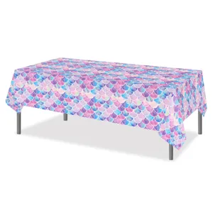 Mermaid scale tablecloth for birthday party, waterproof PE table cover 130x220cm detail view