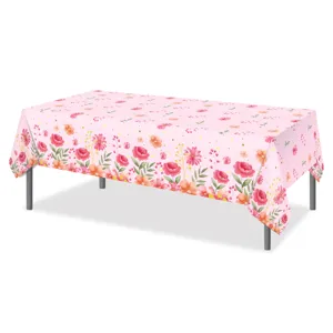 Detailansicht der rosafarbenen Aquarell Blumen Einweg Tischdecke für Party und Feier.