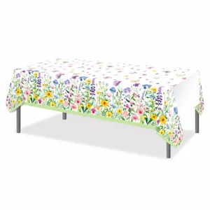 Spring floral birthday tablecloth, garden butterfly and flower PE disposable table cover party.