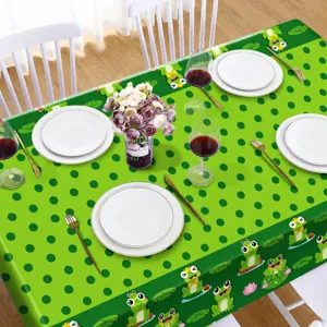 Green cartoon frog tablecloth waterproof PE party table cover for birthday celebration decor