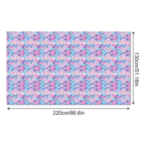 Mermaid scale tablecloth featuring a colorful purple, pink and blue gradient design, size 130x220cm.