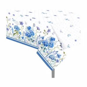 Blue hydrangea disposable tablecloth 130x220cm waterproof PE table cover for birthday party