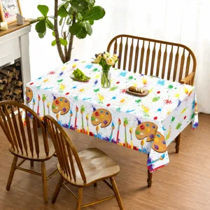 Colorful paint splatter tablecloth artistic palette design waterproof PE party table cover decoration