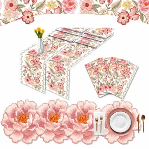 Spring Embroidered Floral Table Runner Tablecloth Party Holiday Home Living Room Dining Table Decor Fabric Placemat