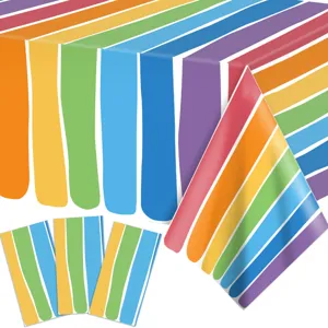 Mantel de arco iris colorido y juego de servilletas para fiestas de cumpleaños y decoraciones